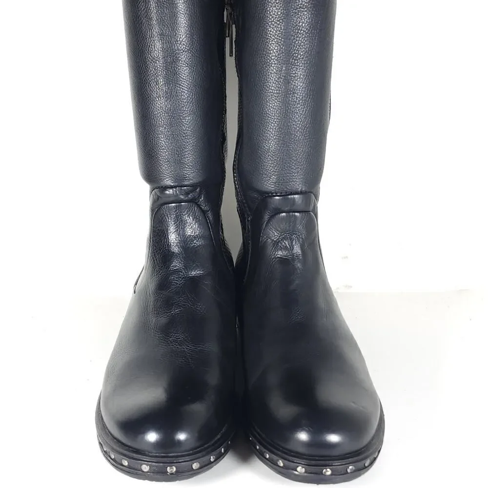 A.S.98 Women's US36 EU6 Black Soft Leather Zip Studded Tall Over The Knee Boots